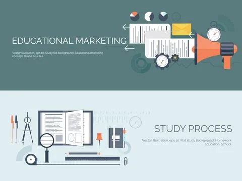 Vector illustration. Flat study backgrounds set. Education ,online courses, web 스톡 일러스트