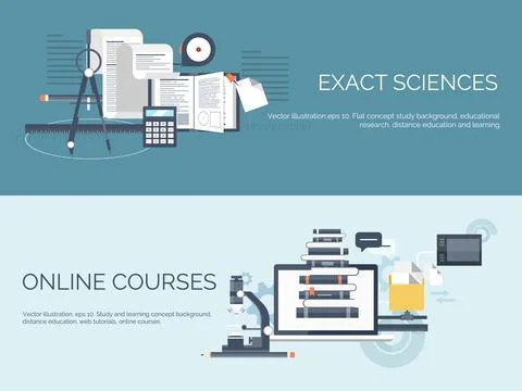 Vector illustration. Flat study backgrounds set. Education ,online courses, web イラスト素材