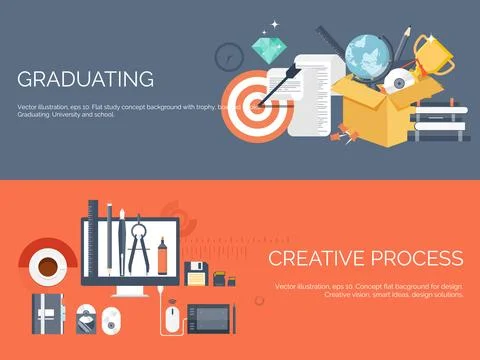 Vector illustration. Flat study backgrounds set. Education ,online courses, web 스톡 일러스트