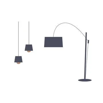 Vector illustration in a flat style: floor lamp and lamps of gray color on a Stock Illustration