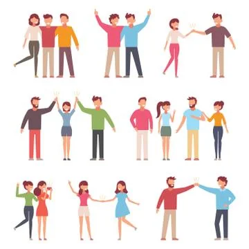 Vector illustration in a flat style of group of happy fashion people - best f Stock Illustration