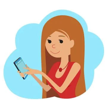 Vector illustration in flat style. Icon girl with smartphone in hand 스톡 일러스트