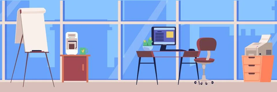 Vector illustration in flat style of office room interior. 库存插图