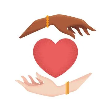Vector illustration in flat style with textured women hands and red heart iso Stock Illustration