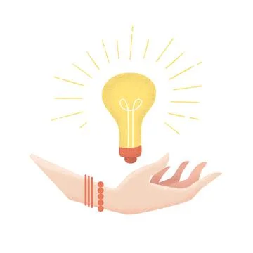 Vector illustration in flat style with textured women hand and light bulb iso Stock Illustration
