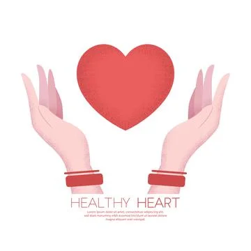 Vector illustration in flat style with textured women hands and red heart iso Stock Illustration