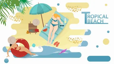 Vector illustration in a flat style on the theme of summer holidays and vacat Stock Illustration