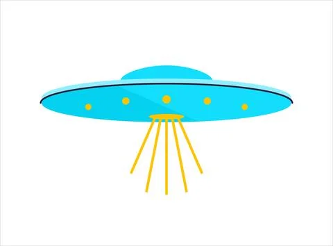 Vector illustration in flat style. Ultra violet UFO with lights. Alien space  Stock Illustration
