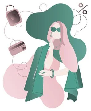 Vector illustration, flat style, various shops, discounts, purchase of goods and Stock Illustration