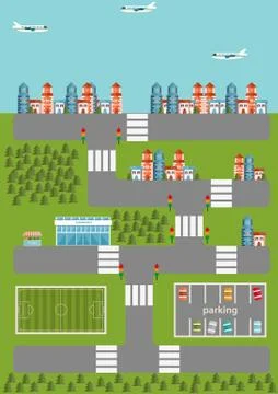 Vector illustration with flat town Stock Illustration