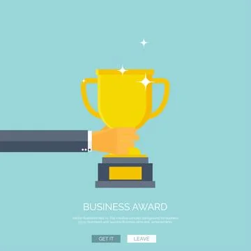Vector illustration with flat trophy and hand. First place and business aims Stock Illustration