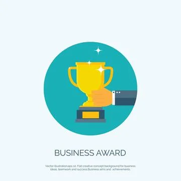 Vector illustration with flat trophy. First place, business aims concept Illustrazione stock