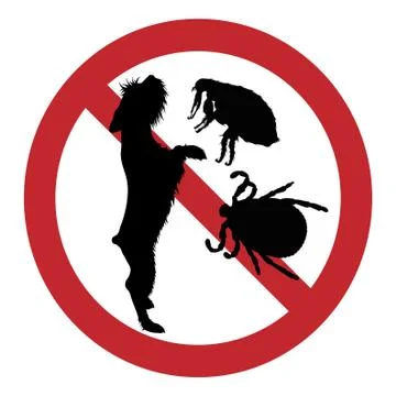 Vector illustration of flea and tick ban mark on a white background. Symbol o Stock-Illustration