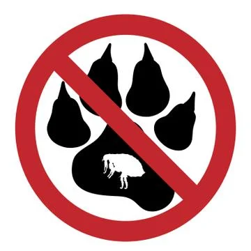 Vector illustration of flea ban mark with dog pawn on a white background. Sym イラスト素材