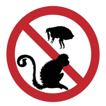Vector illustration of flea ban mark with monkey on a white background. Symbo Stock Illustration