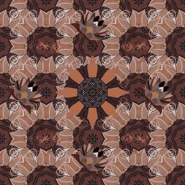 Vector illustration. Floral background. In cute textile style on brown, gray and Stock Illustration