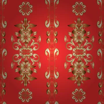 Vector illustration. Floral classic texture. Seamless pattern golden elements. R Illustrazione stock