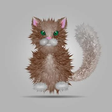 Vector illustration of a fluffy cat isolated on gray background. Stock Illustration