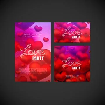 Vector illustration of flyer and invitation cards design with red hearts on Stock Illustration
