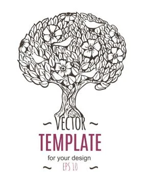 Vector illustration of the flyer, brochure or template design with tree Stock Illustration