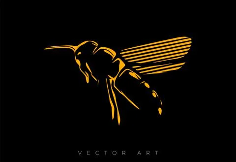 Vector illustration of a flying bee on a black background. Modern wall art or Stock Illustration