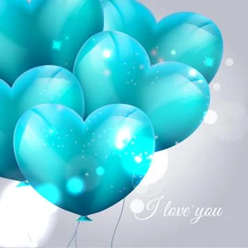 Vector illustration of flying bunch of blue balloon hearts. Happy Valentines Day Stock Illustration
