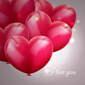 Vector illustration of flying bunch of red balloon hearts. Happy Valentines Day Stock Illustration