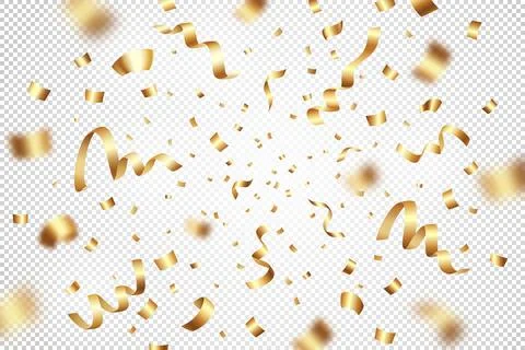 Vector illustration of flying exploding gold foil confetti and tinsels Stock Illustration