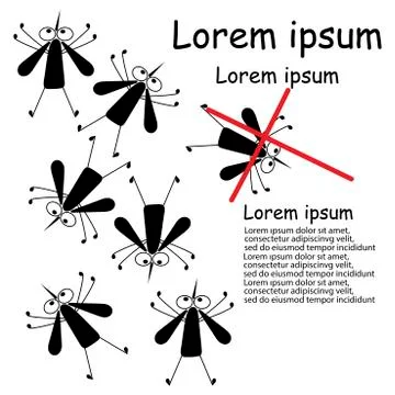 Vector illustration of flying mosquitoes. A flock of funny insects. Poster, s Stock Illustration