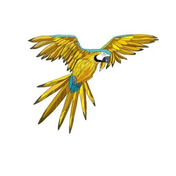 Vector illustration. A flying parrot with yellow and turquoise wings イラスト素材