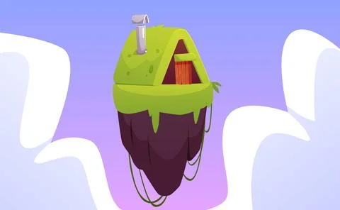 Vector illustration of a flying platform with a triangular house covered with Illustrazione stock