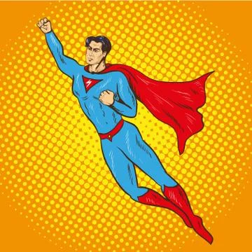 Vector illustration of flying up superman, retro pop art style Stock Illustration