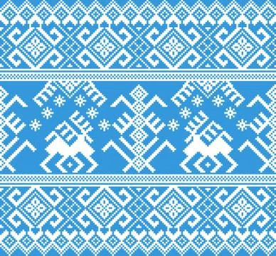 Vector illustration of folk seamless pattern ornament. Ethnic New Year blue o Illustrazione stock