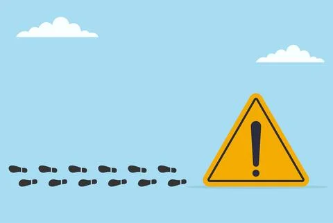 Vector illustration of footprints moving away from a warning sign Stock Illustration