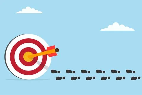Vector illustration of footprints moving toward a target Stock Illustration