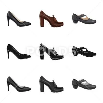 Vector illustration of footwear and woman sign. Collection of footwear and foot Stock Illustration