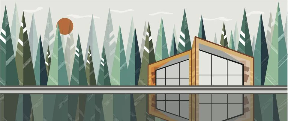Vector illustration. Forest landscape concept. Illustration of a coniferous.. Stock Illustration