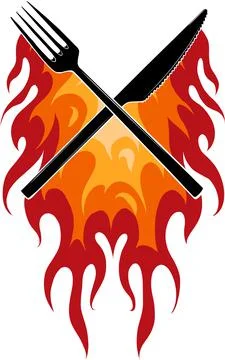 Vector illustration Fork Knife Restaurant with flames Stock Illustration