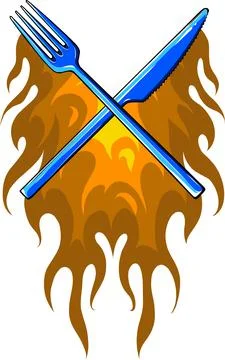 Vector illustration Fork Knife Restaurant with flames Stock Illustration