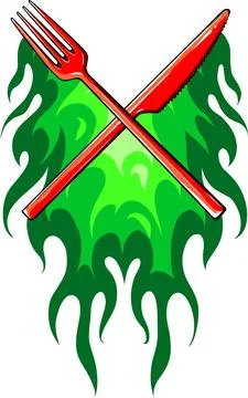 Vector illustration Fork Knife Restaurant with flames Stock Illustration