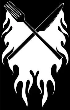 Vector illustration Fork Knife Restaurant with flames Illustrazione stock