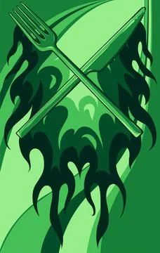 Vector illustration Fork Knife Restaurant with flames Stock Illustration