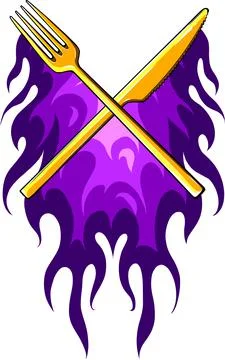 Vector illustration Fork Knife Restaurant with flames Stock Illustration