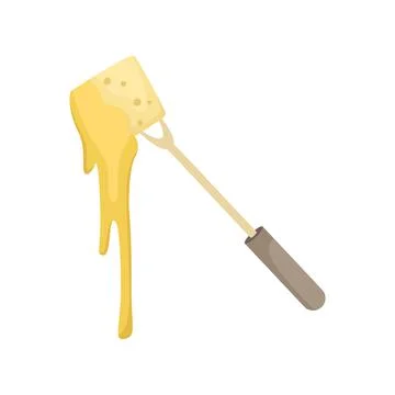 Vector illustration of a fork with a piece of baguette dipped in cheese fondu Illustrazione stock