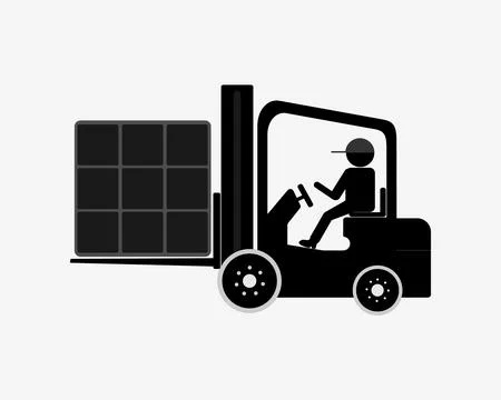 Vector Illustration of Forklift Operator Lifting Heavy Box Stock Illustration