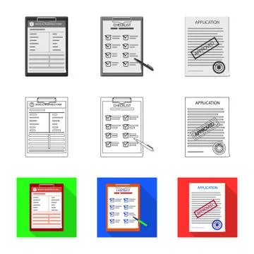 Vector illustration of form and document logo. Set of form and mark stock symbol Stock Illustration