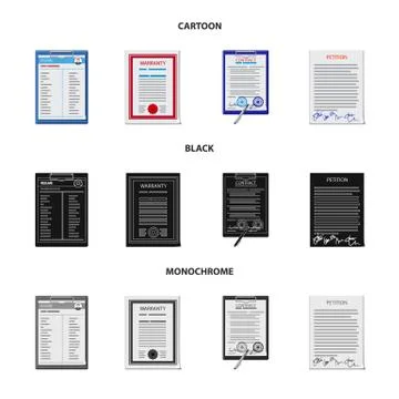 Vector illustration of form and document symbol. Set of form and mark stock Stock Illustration