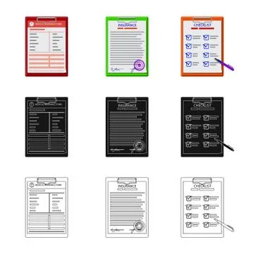 Vector illustration of form and document icon. Collection of form and mark stock イラスト素材
