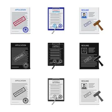 Vector illustration of form and document symbol. Set of form and mark vector Illustrazione stock