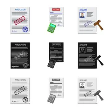 Vector illustration of form and document symbol. Set of form and mark stock Illustrazione stock